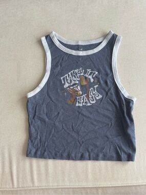 Hollister Ribbed Tank Top with Retro Graphic - Blue